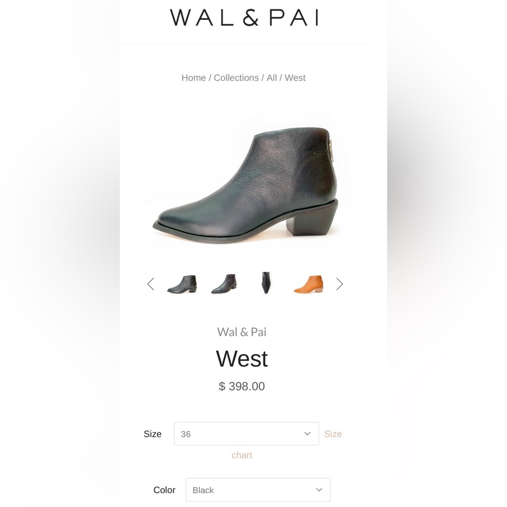 Wal & Pai Western Boot Italian Leather Size 37 Black